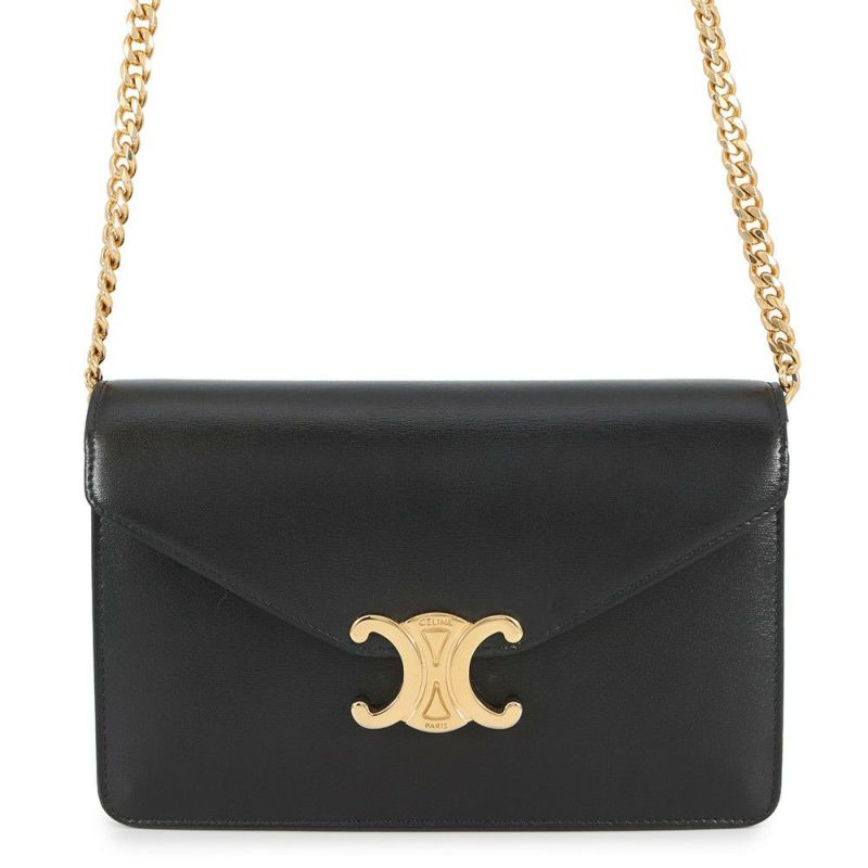 セリーヌ チェーンウォレット トリオンフ マーゴ シャイニーカーフレザー 10L033DPV CELINE 財布 黒