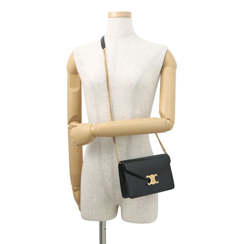 セリーヌ チェーンウォレット トリオンフ マーゴ シャイニーカーフレザー 10L033DPV CELINE 財布 黒