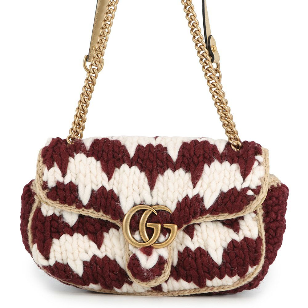 グッチ チェーンショルダーバッグ ニット GGマーモント ウール/レザー 443497 GUCCI 白