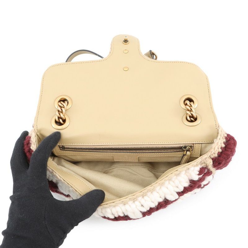 グッチ チェーンショルダーバッグ ニット GGマーモント ウール/レザー 443497 GUCCI 白