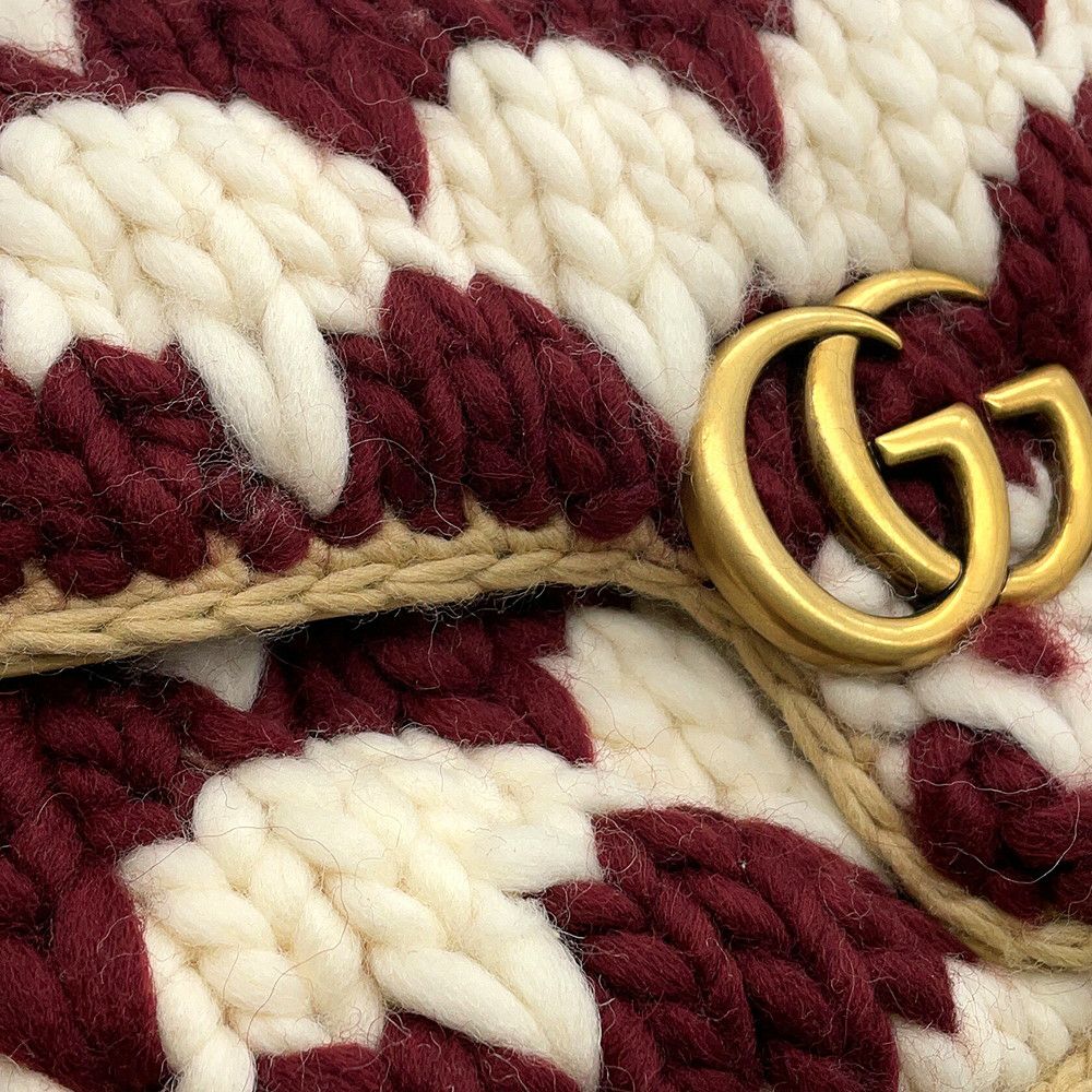 グッチ チェーンショルダーバッグ ニット GGマーモント ウール/レザー 443497 GUCCI 白