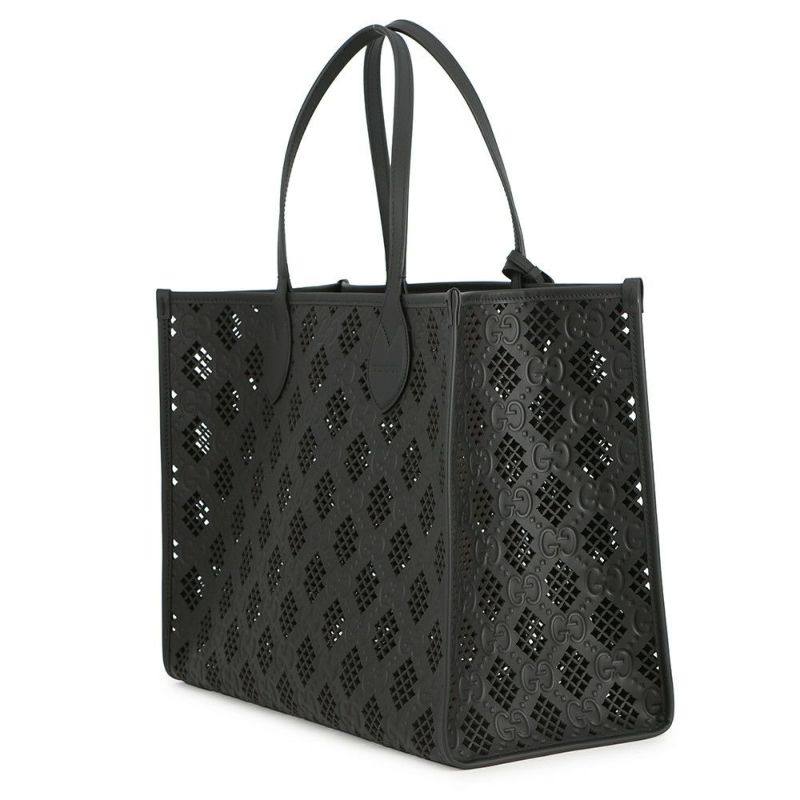 グッチ トートバッグ カットアウトモチーフ ミディアム GG レザー 772229 GUCCI ポーチ付き 黒