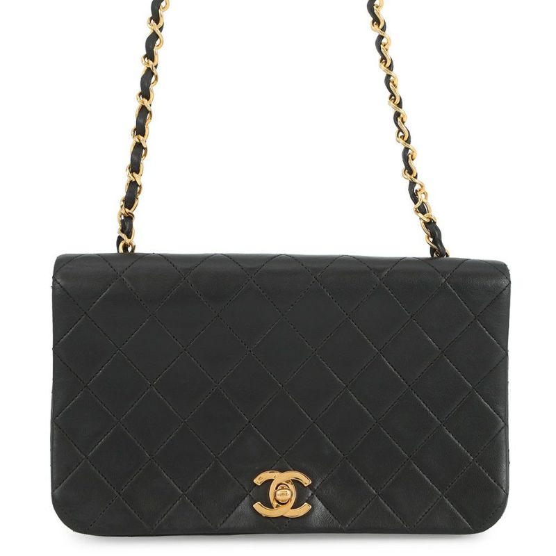 シャネル チェーンショルダーバッグ マトラッセ ココマーク フルフラップ ラムスキン A02500 CHANEL 黒