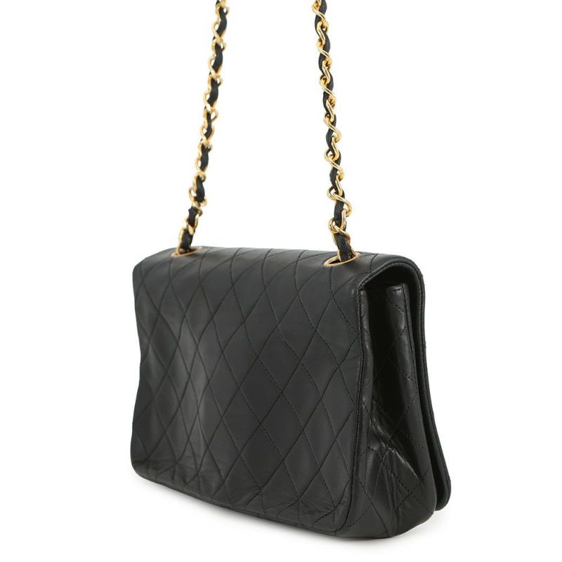シャネル チェーンショルダーバッグ マトラッセ ココマーク フルフラップ ラムスキン A02500 CHANEL 黒