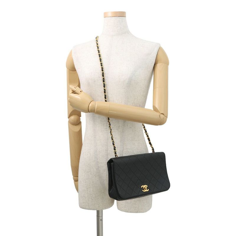 シャネル チェーンショルダーバッグ マトラッセ ココマーク フルフラップ ラムスキン A02500 CHANEL 黒