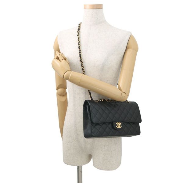シャネル チェーンショルダーバッグ マトラッセ25 ココマーク ダブルチェーン キャビアスキン A01112 CHANEL 黒