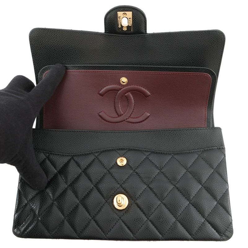 シャネル チェーンショルダーバッグ マトラッセ25 ココマーク ダブルチェーン キャビアスキン A01112 CHANEL 黒