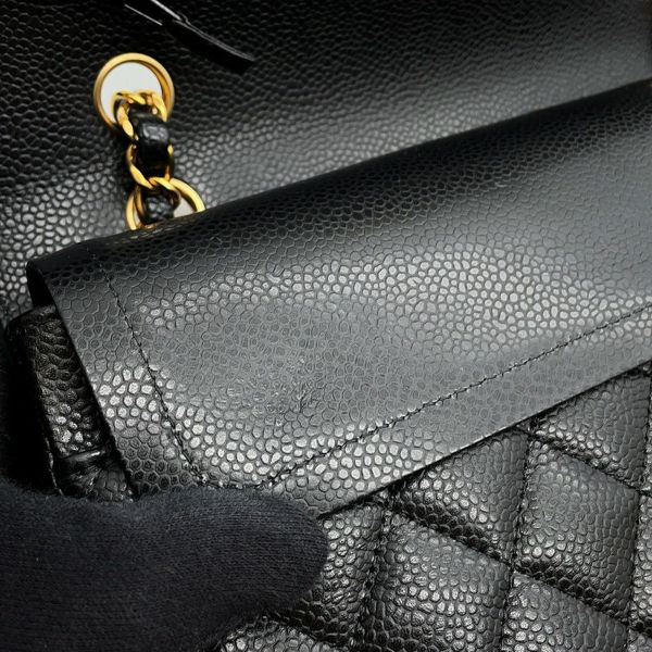 シャネル チェーンショルダーバッグ マトラッセ25 ココマーク ダブルチェーン キャビアスキン A01112 CHANEL 黒