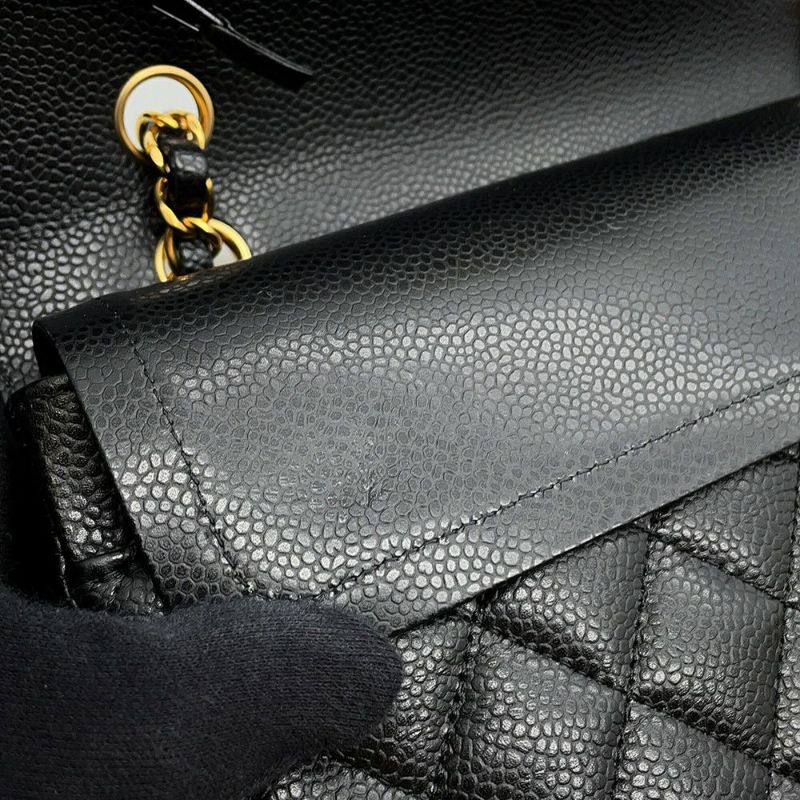 シャネル チェーンショルダーバッグ マトラッセ25 ココマーク ダブルチェーン キャビアスキン A01112 CHANEL 黒