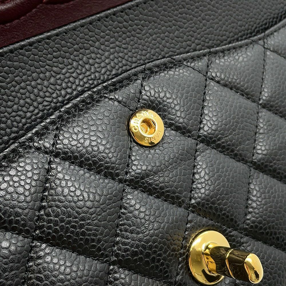 シャネル チェーンショルダーバッグ マトラッセ25 ココマーク ダブルチェーン キャビアスキン A01112 CHANEL 黒