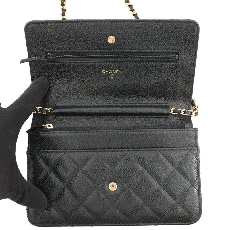 シャネル チェーンウォレット マトラッセ ココマーク キャビアスキン AP0250 CHANEL 財布 黒