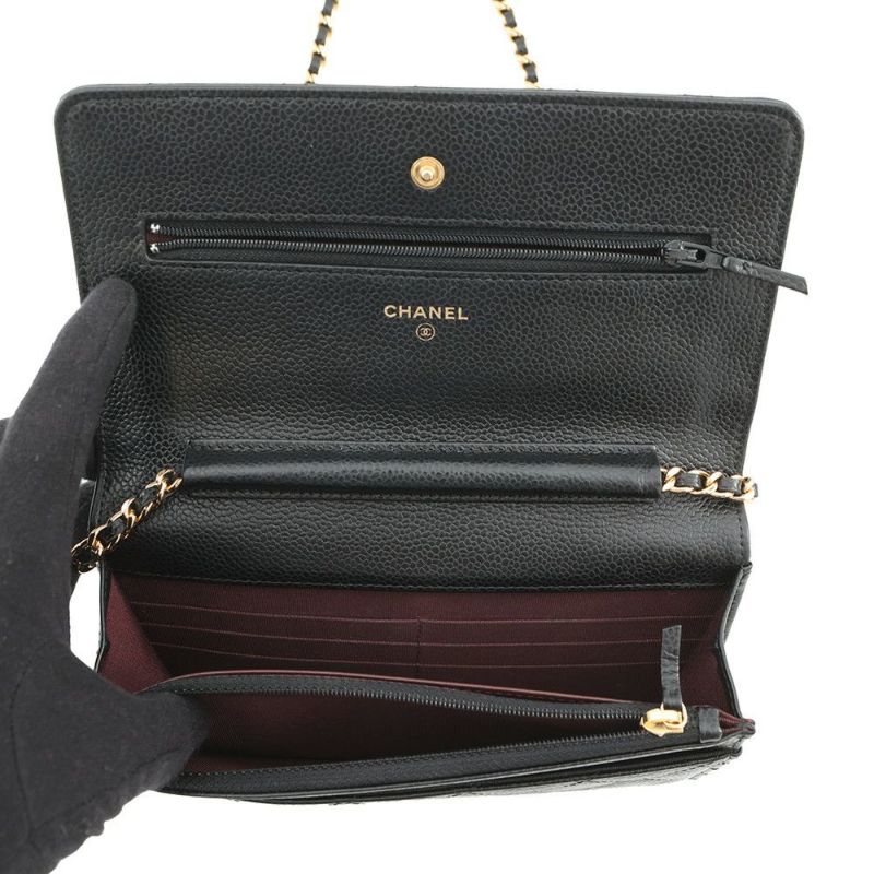 シャネル チェーンウォレット マトラッセ ココマーク キャビアスキン AP0250 CHANEL 財布 黒