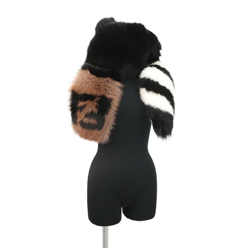 フェンディ マフラー テイル付き ロゴ ティペット フォックスファー FNG444 FENDI 黒