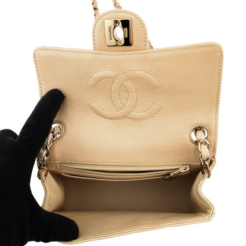 シャネル チェーンショルダーバッグ ミニマトラッセ ココマーク キャビアスキン A35200 CHANEL 黒