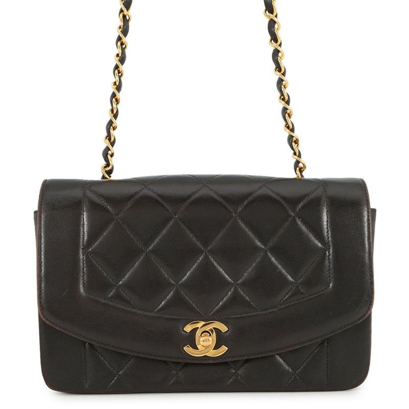 シャネル チェーンショルダーバッグ マトラッセ ココマーク ダイアナ ラムスキン A01164 CHANEL 黒