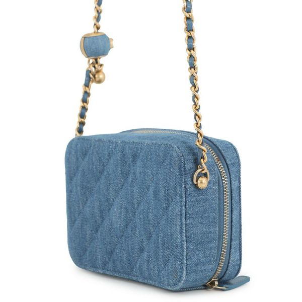 シャネル チェーンショルダーバッグ マトラッセ ココマーク パールクラッシュ カメラバッグ デニム AP2463 CHANEL