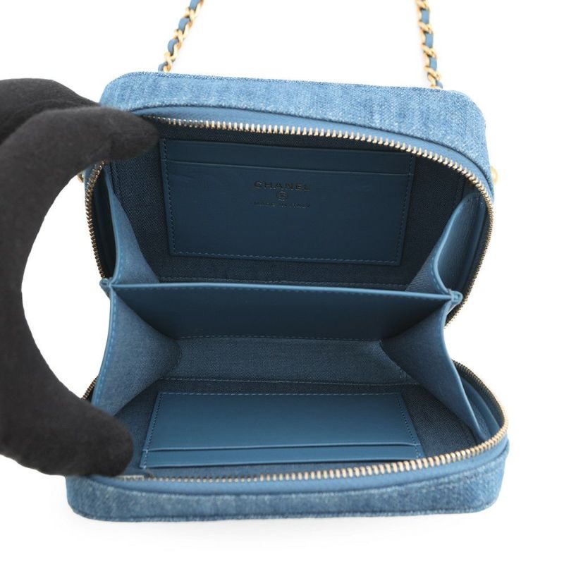 シャネル チェーンショルダーバッグ マトラッセ ココマーク パールクラッシュ カメラバッグ デニム AP2463 CHANEL
