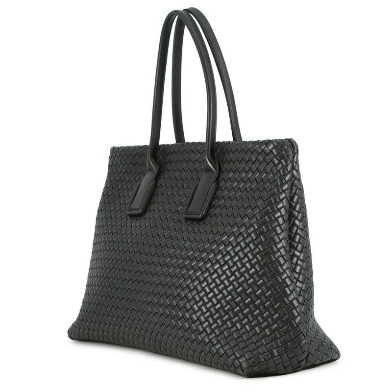ボッテガヴェネタ トートバッグ イントレチャート スナップ レザー BOTTEGA VENETA 黒