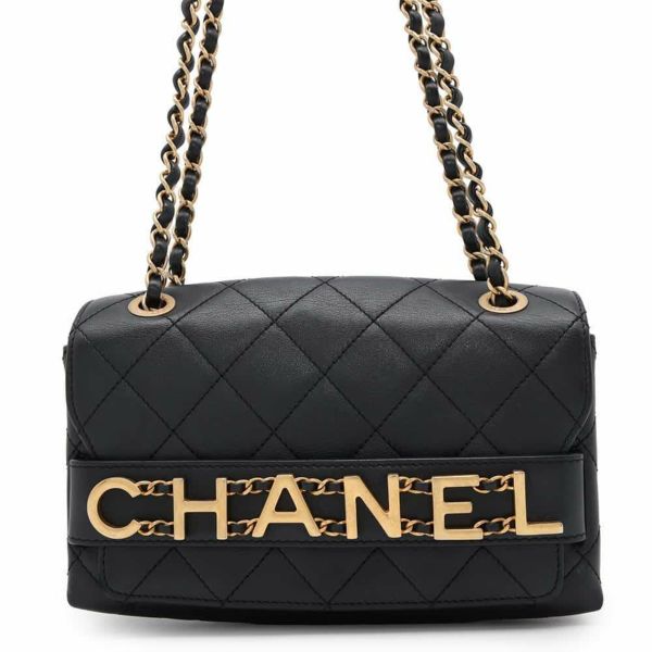 シャネル チェーンショルダーバッグ マトラッセ ロゴ ラムスキン AS4190 CHANEL 黒