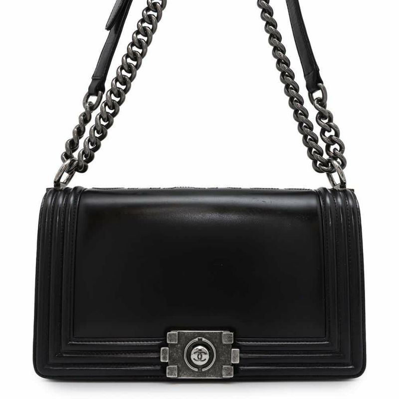 シャネル チェーンショルダーバッグ ボーイシャネル ココマーク カーフレザー CHANEL バッグ 黒