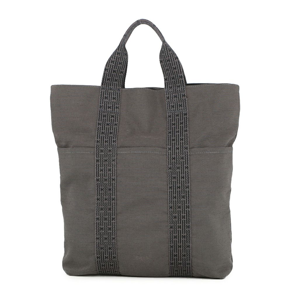エルメス トートバッグ エールライン カバス グリス/ブラック/シルバー金具 キャンバス HERMES バッグ