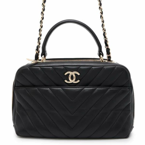 シャネル ハンドバッグ マトラッセ ココマーク ボーリングバッグ ラムスキン CHANEL 2wayショルダーバッグ 黒