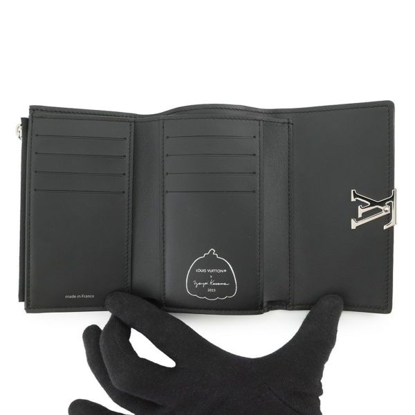 ルイヴィトン 三つ折り財布 トリヨンレザー/ペインティッド ドット LV×YK ポルトフォイユ・カプシーヌ コンパクト M81963 黒 草間弥生