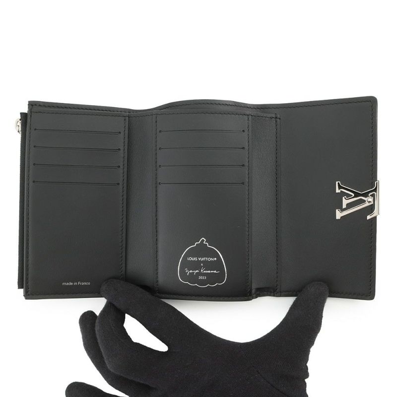 ルイヴィトン 三つ折り財布 トリヨンレザー/ペインティッド ドット LV×YK ポルトフォイユ・カプシーヌ コンパクト M81963 黒 草間弥生