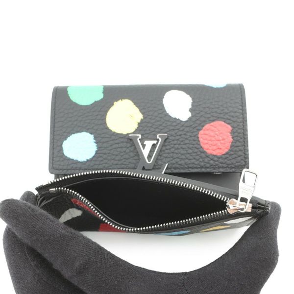 ルイヴィトン 三つ折り財布 トリヨンレザー/ペインティッド ドット LV×YK ポルトフォイユ・カプシーヌ コンパクト M81963 黒 草間弥生