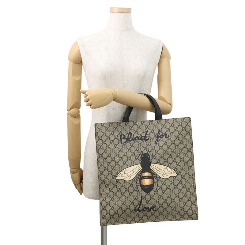 グッチ トートバッグ GGスプリーム ビープリント GGスプリーム/レザー 450950 GUCCI  2wayショルダー bee 蜂 黒