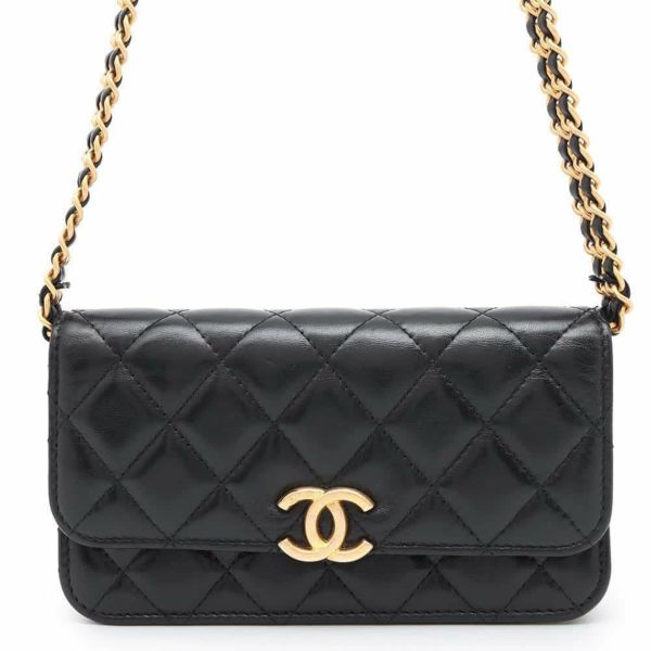 シャネル チェーンウォレット マトラッセ ココマーク ラムスキン AP3199 CHANEL 財布 バッグ 黒