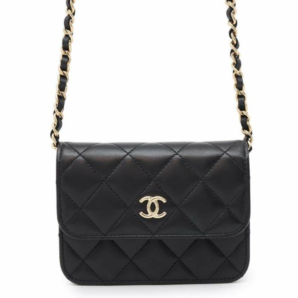 シャネル チェーンショルダーバッグ リボン マトラッセ ココマーク ラムスキン AP2427 CHANEL ポシェット 黒