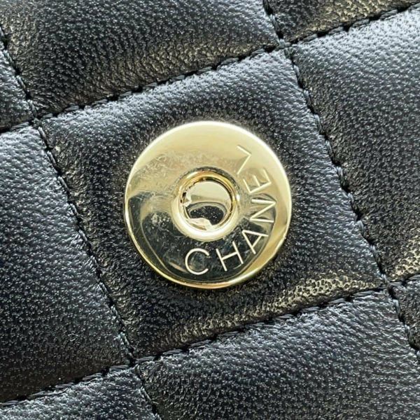 シャネル チェーンショルダーバッグ リボン マトラッセ ココマーク ラムスキン AP2427 CHANEL ポシェット 黒