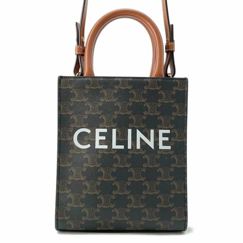 セリーヌ ハンドバッグ トリオンフ ミニ バーティカル カバ PVC/レザー 194372 CELINE 2wayショルダーバッグ ブラウン