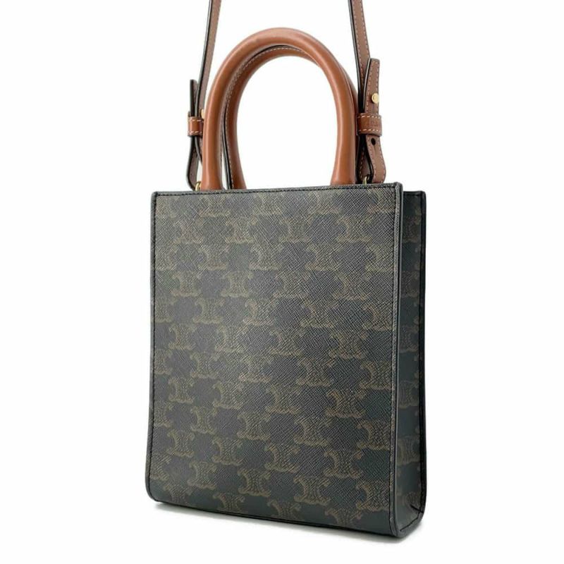 セリーヌ ハンドバッグ トリオンフ ミニ バーティカル カバ PVC/レザー 194372 CELINE 2wayショルダーバッグ ブラウン