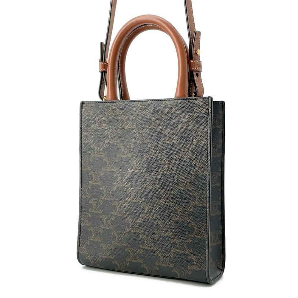 セリーヌ ハンドバッグ トリオンフ ミニ バーティカル カバ PVC/レザー 194372 CELINE 2wayショルダーバッグ ブラウン