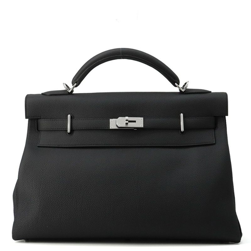 エルメス ハンドバッグ ケリー マキシ 内縫い 42 ブラック/シルバー金具 トゴ W刻印 2wayショルダー 黒