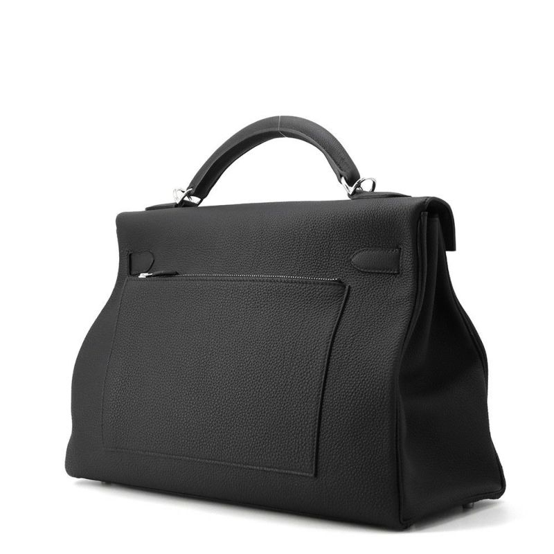 エルメス ハンドバッグ ケリー マキシ 内縫い 42 ブラック/シルバー金具 トゴ W刻印 2wayショルダー 黒