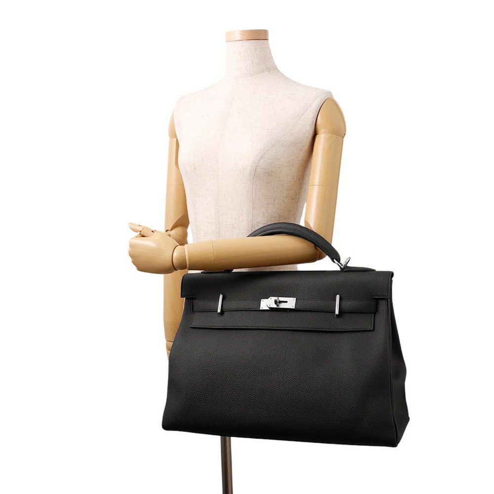 エルメス ハンドバッグ ケリー マキシ 内縫い 42 ブラック/シルバー金具 トゴ W刻印 2wayショルダー 黒