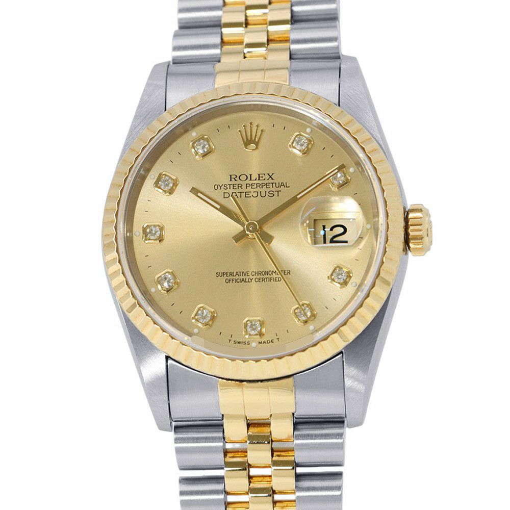 ロレックス デイトジャスト S番 SS/K18YG 16233G ROLEX 腕時計 シャンパン文字盤 10Pダイヤ