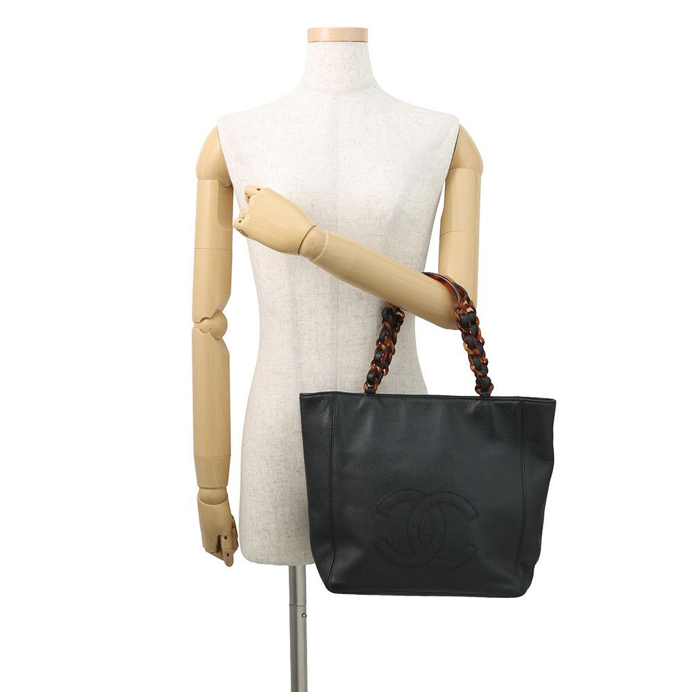 シャネル トートバッグ デカココ ココマーク プラチェーン べっ甲調 キャビアスキン CHANEL 黒