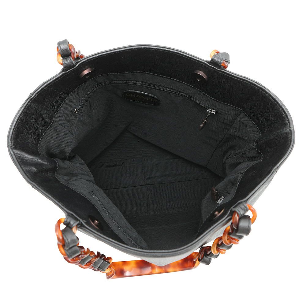 シャネル トートバッグ デカココ ココマーク プラチェーン べっ甲調 キャビアスキン CHANEL 黒