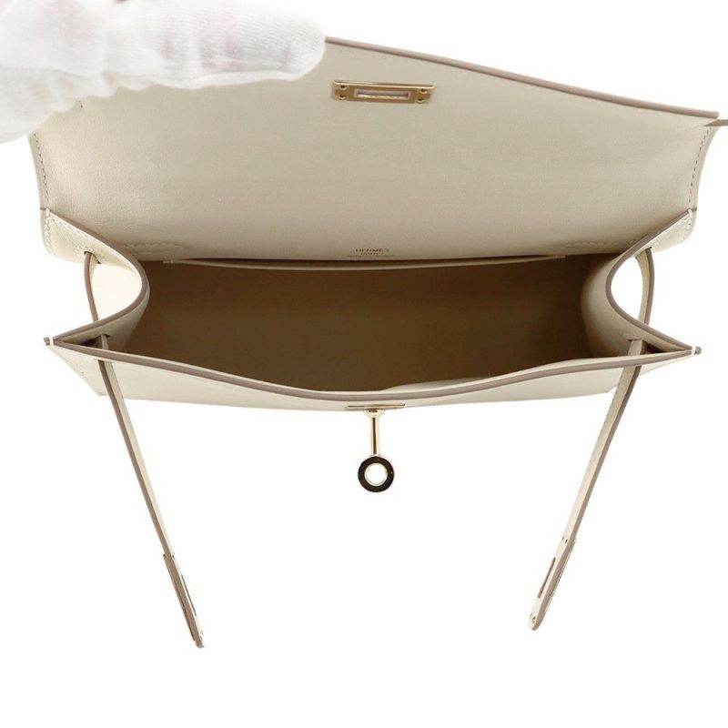 エルメス ハンドバッグ ポシェットケリー クレ/シャンパンゴールド金具 スイフト K刻印