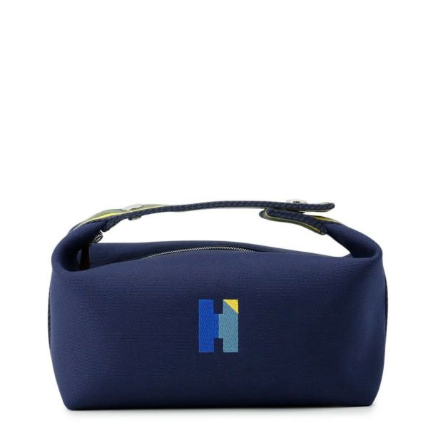 エルメス ポーチ ブリッド・ア・ブラックPM Hパヴィヨン マリン/シルバー金具 キャンバス HERMES バッグ 小物入れ