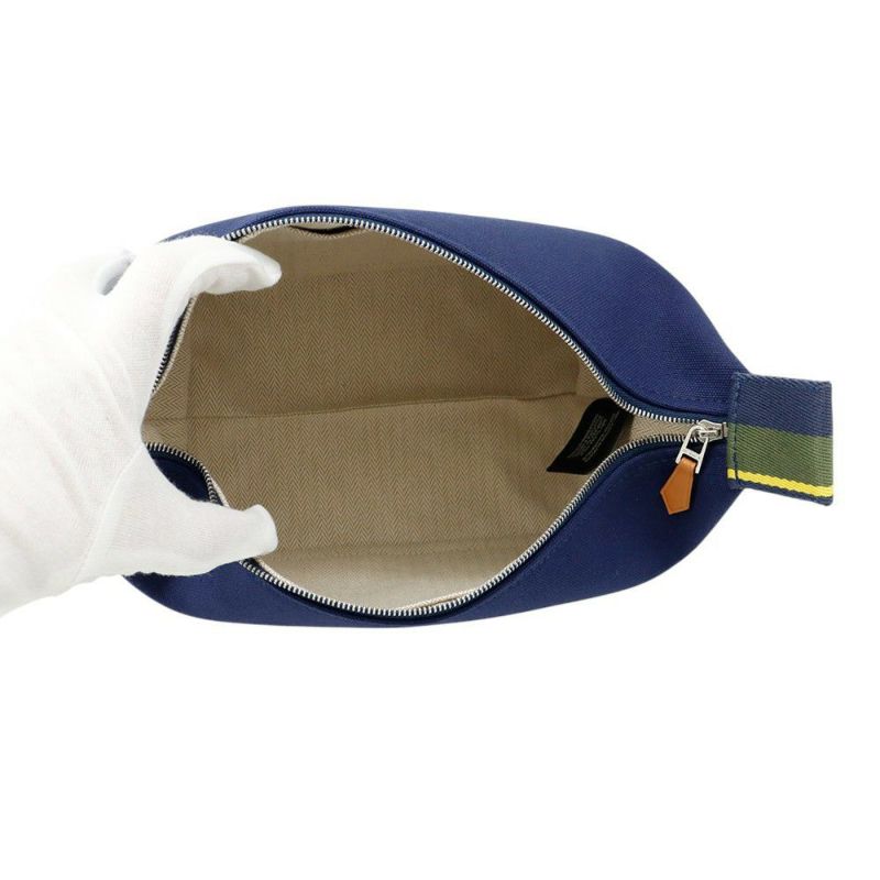 エルメス ポーチ ブリッド・ア・ブラックPM Hパヴィヨン マリン/シルバー金具 キャンバス HERMES バッグ 小物入れ