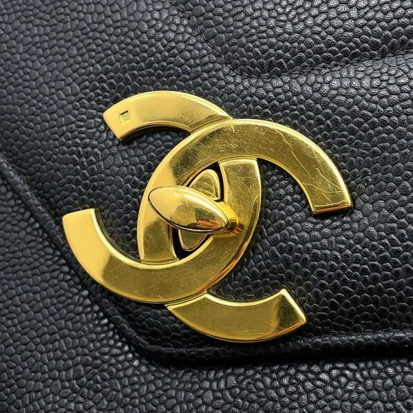 シャネル チェーンショルダーバッグ シェブロン Vステッチ デカココ ココマーク キャビアスキン CHANEL バッグ 黒