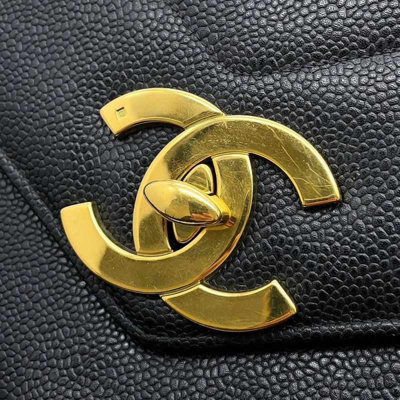 シャネル チェーンショルダーバッグ シェブロン Vステッチ デカココ ココマーク キャビアスキン CHANEL バッグ 黒