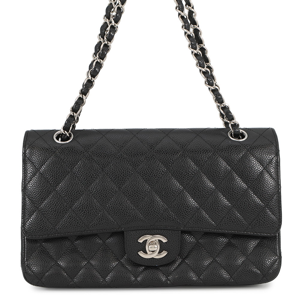 シャネル チェーンショルダーバッグ マトラッセ25 ココマーク ダブルチェーン キャビアスキン A01112 CHANEL 黒