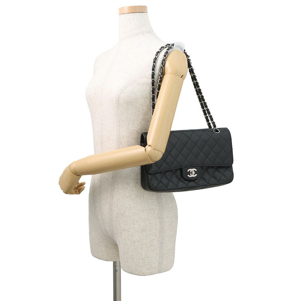 シャネル チェーンショルダーバッグ マトラッセ25 ココマーク ダブルチェーン キャビアスキン A01112 CHANEL 黒
