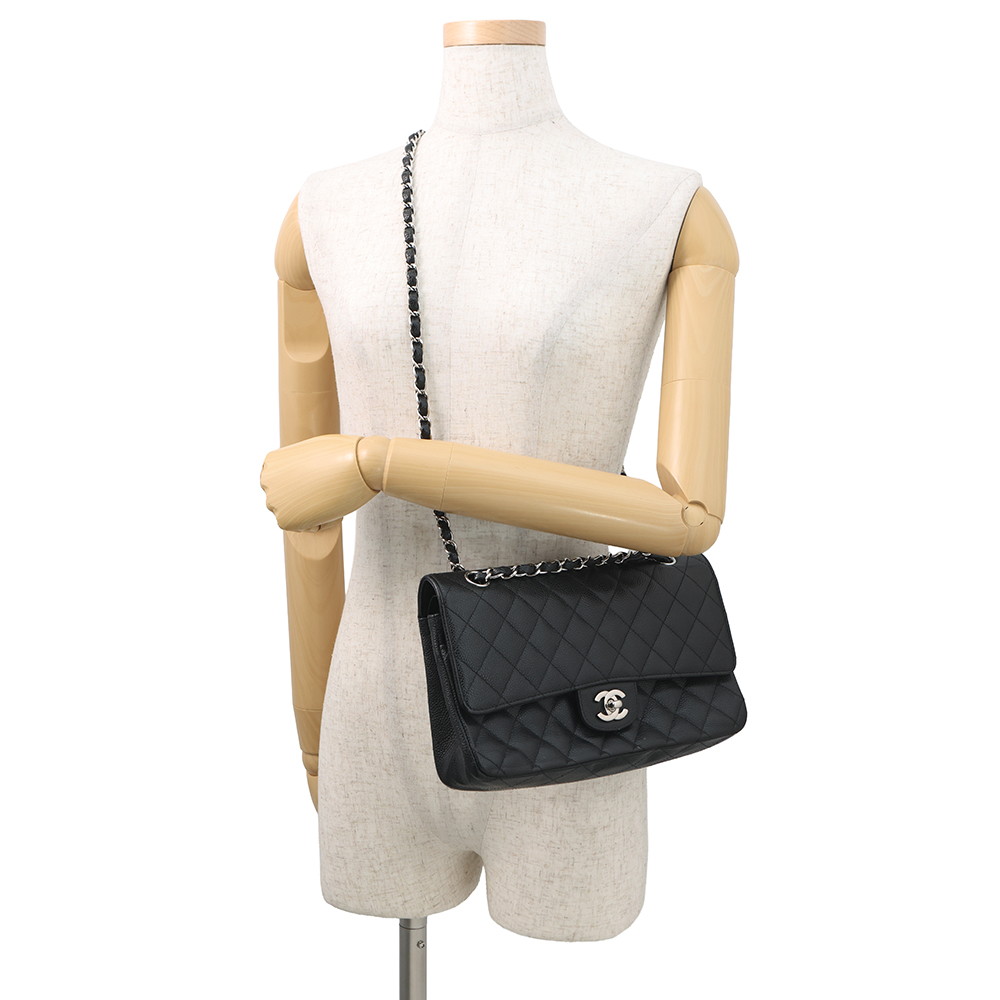 シャネル チェーンショルダーバッグ マトラッセ25 ココマーク ダブルチェーン キャビアスキン A01112 CHANEL 黒